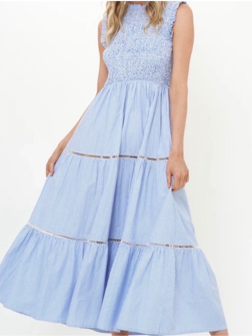 Oliphant Chatham smocked Blue Tiered Maxi dress